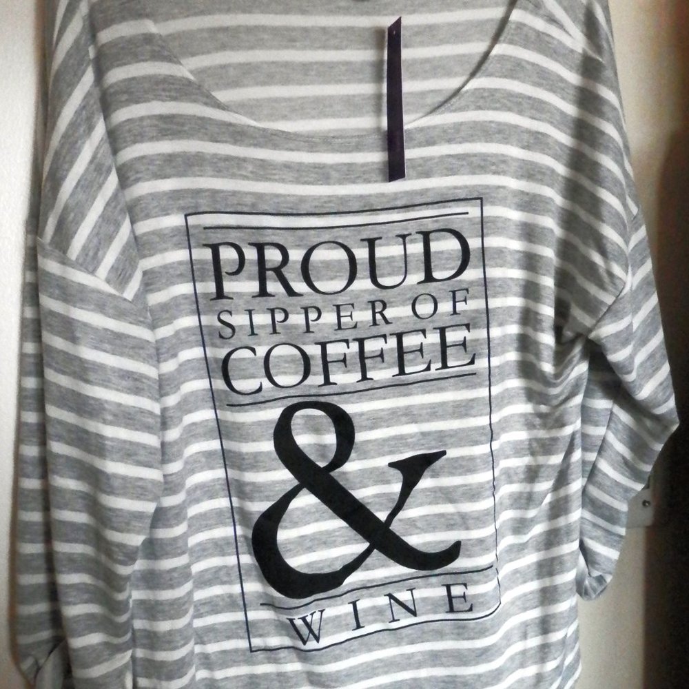 HOT GAL RAYON STRIPED TOP PROUD SIPPER OF COFFEE & WINE SIZE 3X NWT